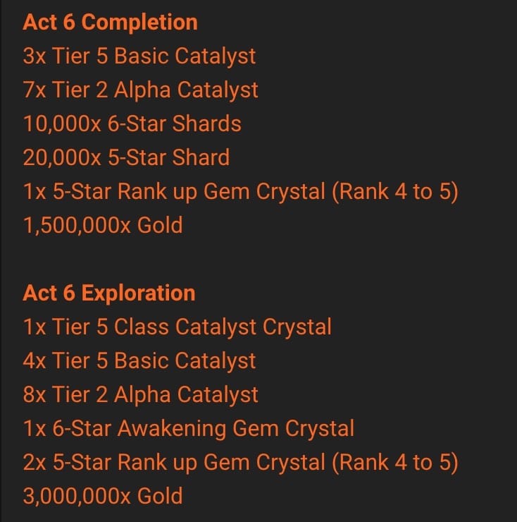 Act 6 rewards